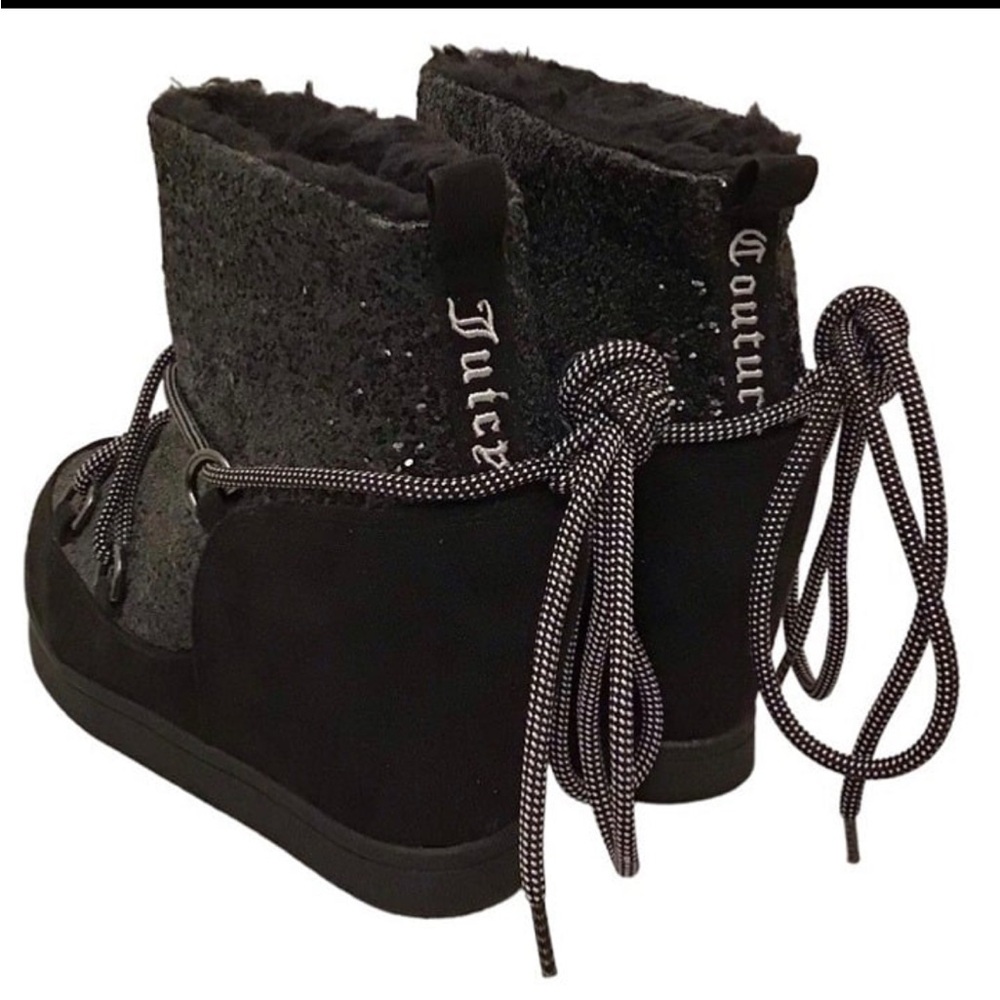 Juicy Couture MAREEN Wedge Booties Shoes Black Glitter Women’s Size 7M scuffed